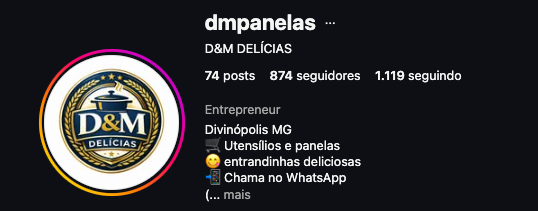 Perfil do Instagram de D&M Panelas